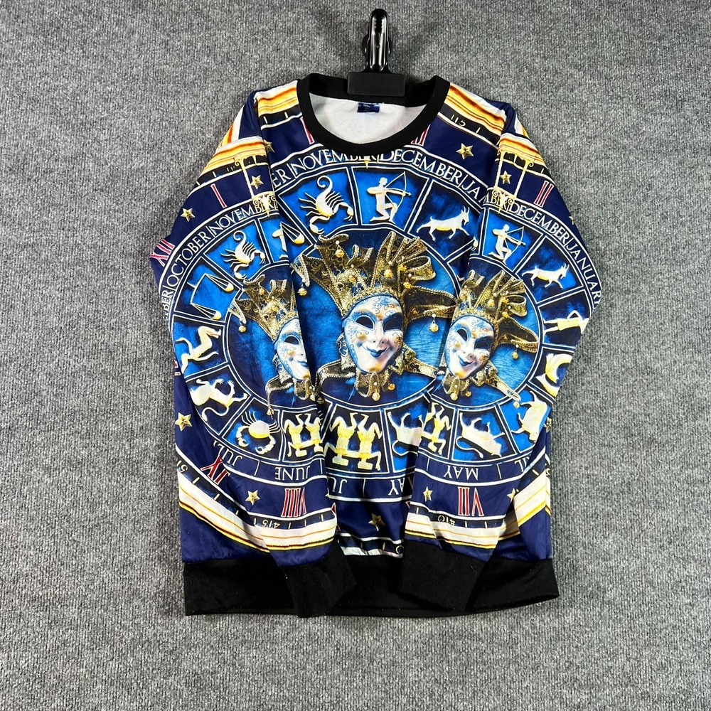 Mr. 1991 INC & Miss GO Sweatshirt Men Large Multicolor Zodiac Sign Carnival Mask